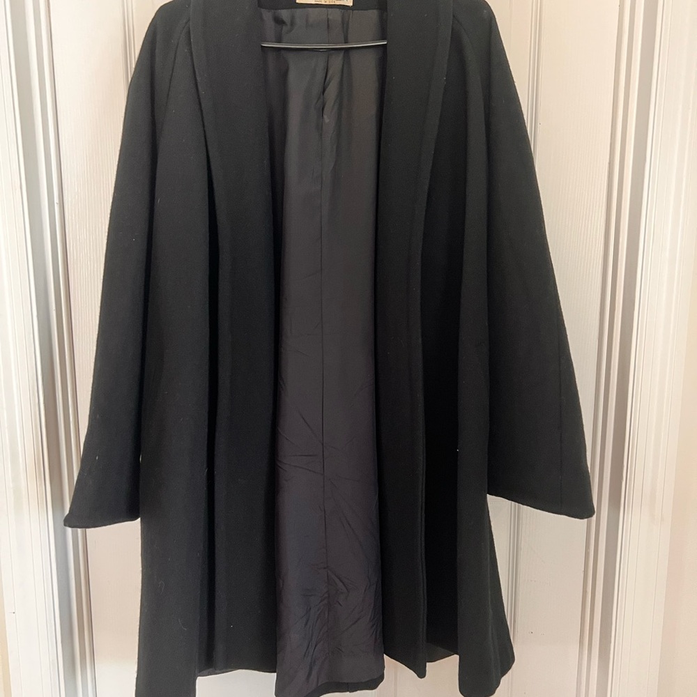 Vintage Julia Klein Open-Front Wool Coat with Shawl Collar – Made in USA Size 8